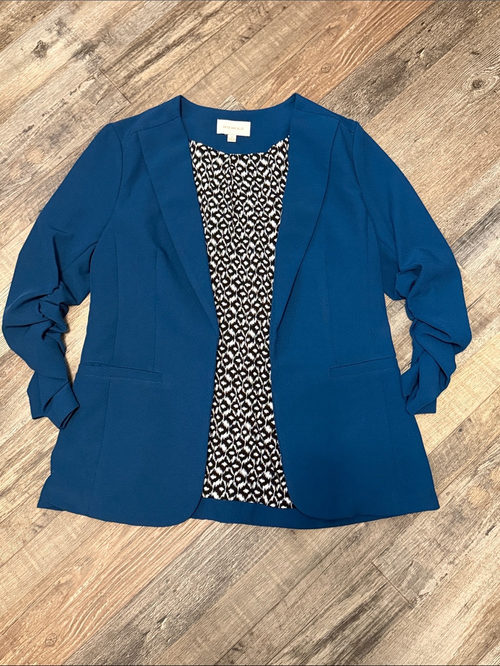 Skies Are Blue Blazer Jacket Modal Open Front 3/4 Sleeve Blue Floral S